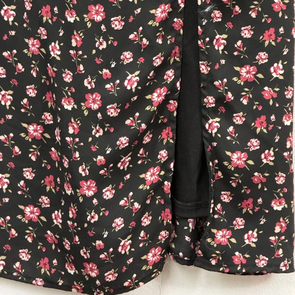Lola Grace Floral Midi Dress Womens Medium Black Pink Flutter Sleeve Cottagecore